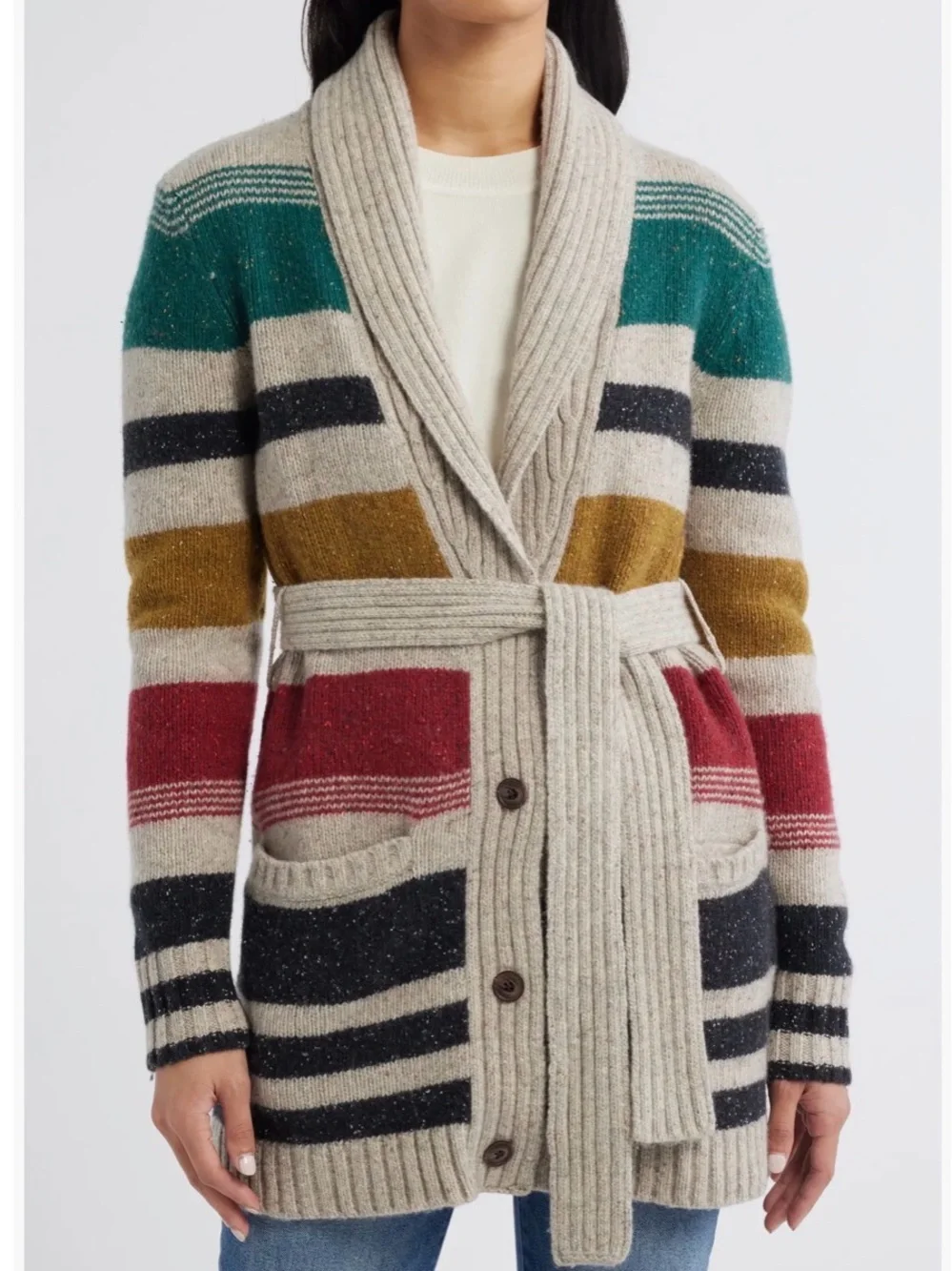 Camp Stripe Lambswool Blend Wrap Cardigan Like New Small